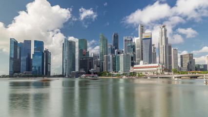 Business Financial Downtown City and Skyscrapers Tower Building at Marina Bay timelapse hyperlapse, Singapore,