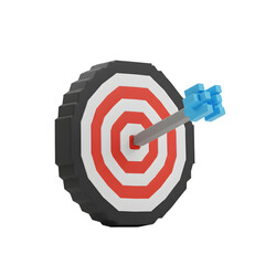 Pixelated Target with Blue Arrow Hitting the Bullseye in a 3D Render.