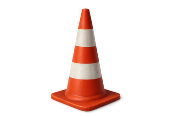 Striped orange and white traffic cone standing on a transparent background, representing safety and caution in work zones