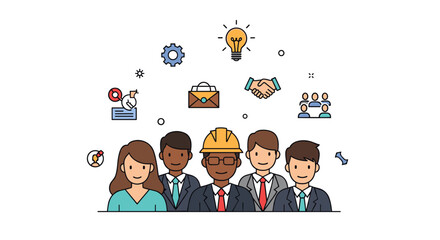 Diverse Team Collaboration with Innovative Ideas and Business Symbols