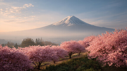 breathtaking view of mount fuji iconic symbol of japan adorned with cherry blossoms in spring