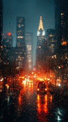 Obraz premium Rainy Night Cityscape Through Window