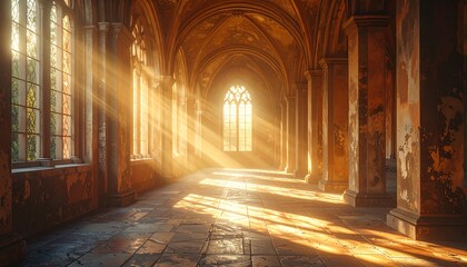 Sunlit, ancient corridor