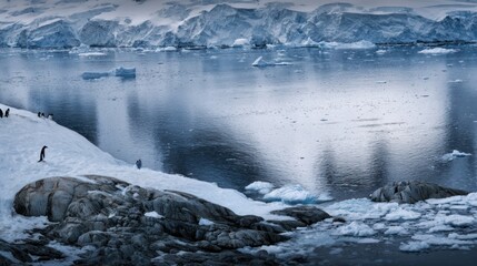Antarctic ice landscape penguins