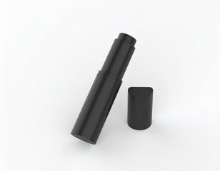 Black Lipstick Tube with Cap on White Background, Beauty Product, Cosmetics, Makeup, Style, Fashion