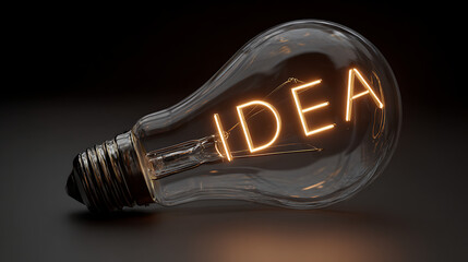 A luminous light bulb on a dark background, with the word "IDEA" brilliantly illuminated inside, symbolizing innovation, creativity, and inspiring new beginnings.

