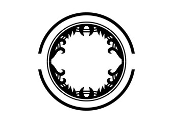 Ornate oval frame with decorative black swirls and geometric elements