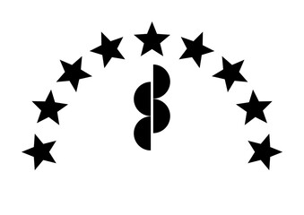 Arch of stars and musical note on white background