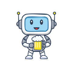 A friendly robot holding a beer mug