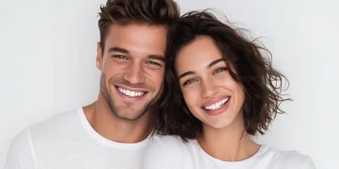 Wandcirkels Tandarts Happy couple smiling with perfect teeth looking at the camera, concept for dental care promotion, family portrait and cosmetic dentistry advertisement  © Rifqi