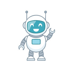 Fototapeta premium A friendly cartoon robot waving hello, showcasing a delightful and charming design. The robot features a smiling face and appealing details