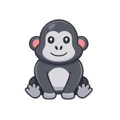 Naklejka premium Cute Cartoon Gorilla Sitting and Smiling 
