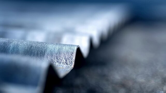 Medium shot of galvanized sheet metal pile featuring textured coated surfaces in sharp focus while edges and background remain out of focus
