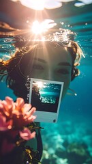 Underwater portrait with instant photo