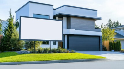 Modern House with Blank Billboard Sign