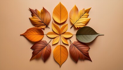 Autumn Leaves Mandala Arrangement On Beige Background Highlighting Seasonal Nature Patterns And Symmetry