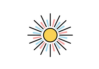 Obraz premium Vibrant and minimalist graphic sun icon with radiating colorful rays, perfect for depicting warmth, brightness, and positive energy in various digital and print designs