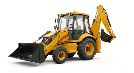 Fototapeta premium Powerful yellow backhoe loader ready for demanding construction site tasks and heavy-duty excavation projects