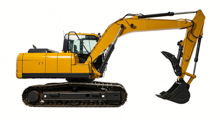 Powerful yellow excavator ready for heavy-duty construction and earthmoving projects