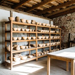 Rustic pottery studio interior