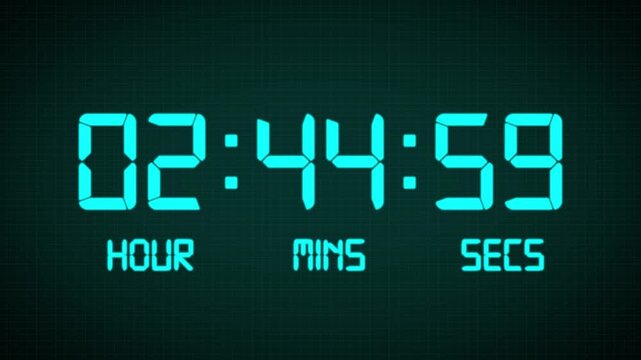 Animated Digital 3 hours countdown timer Animation . Perfect for Presentation Pauses. HUD user interface with technology stopwatch Digital Countdown. 4K countdown animation