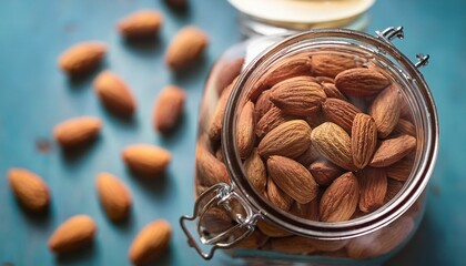 A Glass Jar Brimming With Healthy Almonds Ready For Snacking Or Culinary Creations Offers A Nutritious And Delicious Treat Perfect For Enhancing Recipes Or Enjoying As A Wholesome Snack