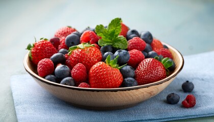 A Fresh Bowl Of Mixed Berries Including Strawberries Blueberries And Raspberries