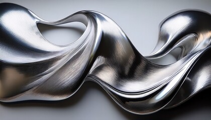 A Flowing Silver Sculpture Of Abstract Form The Artwork Is Sleek And Modern