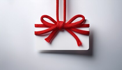 A Blank Gift Card Suspended By A Knotted Red Rope Against A Clean White Backdrop Ideal For Adding A Festive Touch To Your Holiday Decorations