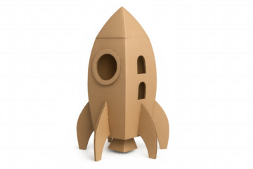 Cardboard rocket model on a transparent background, inspiring dreams of space exploration and diy projects