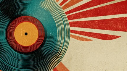 Vinyl Record With Colorful Sunburst Design and Retro Elements Showcasing the Nostalgia of Music and Art
