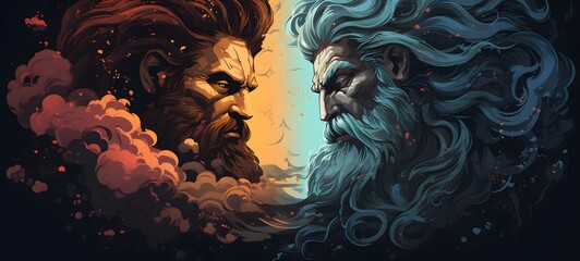 Zeus Vs Hades vector illustration t-shirt design,generative AI
