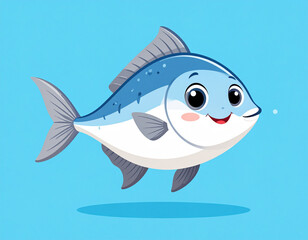 Obraz premium Cartoon Fish Illustration: Smiling Blue and White Fish on Light Blue Background