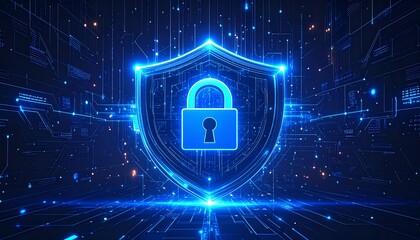 Naklejka premium Cyber Security Shield Protecting Digital Assets with Advanced Technology