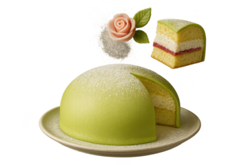 Princess cake and slice isolated on a transparent background, Swedish delicacy