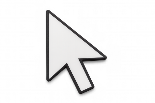 Transparent computer mouse pointer cursor arrow indicating digital navigation, highlighting web interface design elements