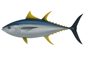 Vibrant Yellowfin Tuna fish with yellow fins, isolated on transparent background