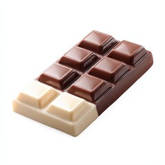 Fototapeta premium A close-up of an unwrapped chocolate bar featuring layers of dark, milk, and white chocolate, ideal for food-related content, recipes, or sweet treat promotions