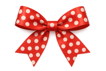 Vibrant red polka dot gift bow isolated on transparent background, festive design