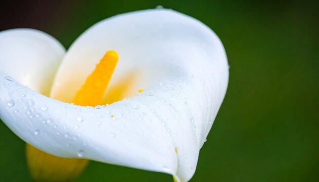 Close-up of a white calla lily with droplets