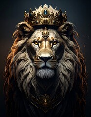 Naklejka premium Regal lion portrait with crown