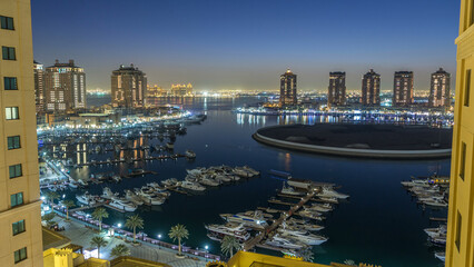 Evening at the Pearl-Qatar day to night timelapse from top.