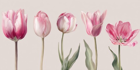 Elegant pink tulips blooming in a delicate floral arrangement showcasing vibrant spring colors and natural beauty in a soft, artistic composition perfect for decoration and design