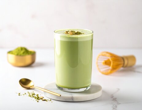 Glass of fresh matcha latte