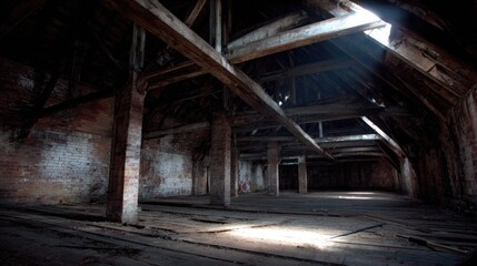 Interior of an abandoned attic space.
