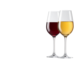 Pair of Wine Glasses with Red and White Wine PNG
