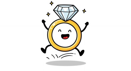 Jumping diamond ring cartoon illustration