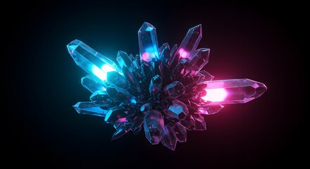 Crystals with Blue and Pink Neon Lights on Black Background