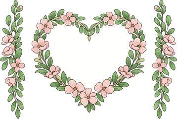 Heart-Shaped Floral Wreath Border