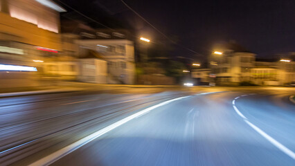 Drive at fast speed at the night streets timelapse hyperlapse drivelapse.